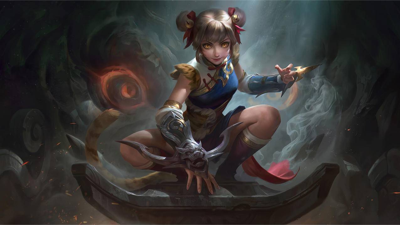 《无尽对决Mobile,Legends》丸子头,铃铛,旗袍,老虎眼睛尾巴,4K高清壁纸