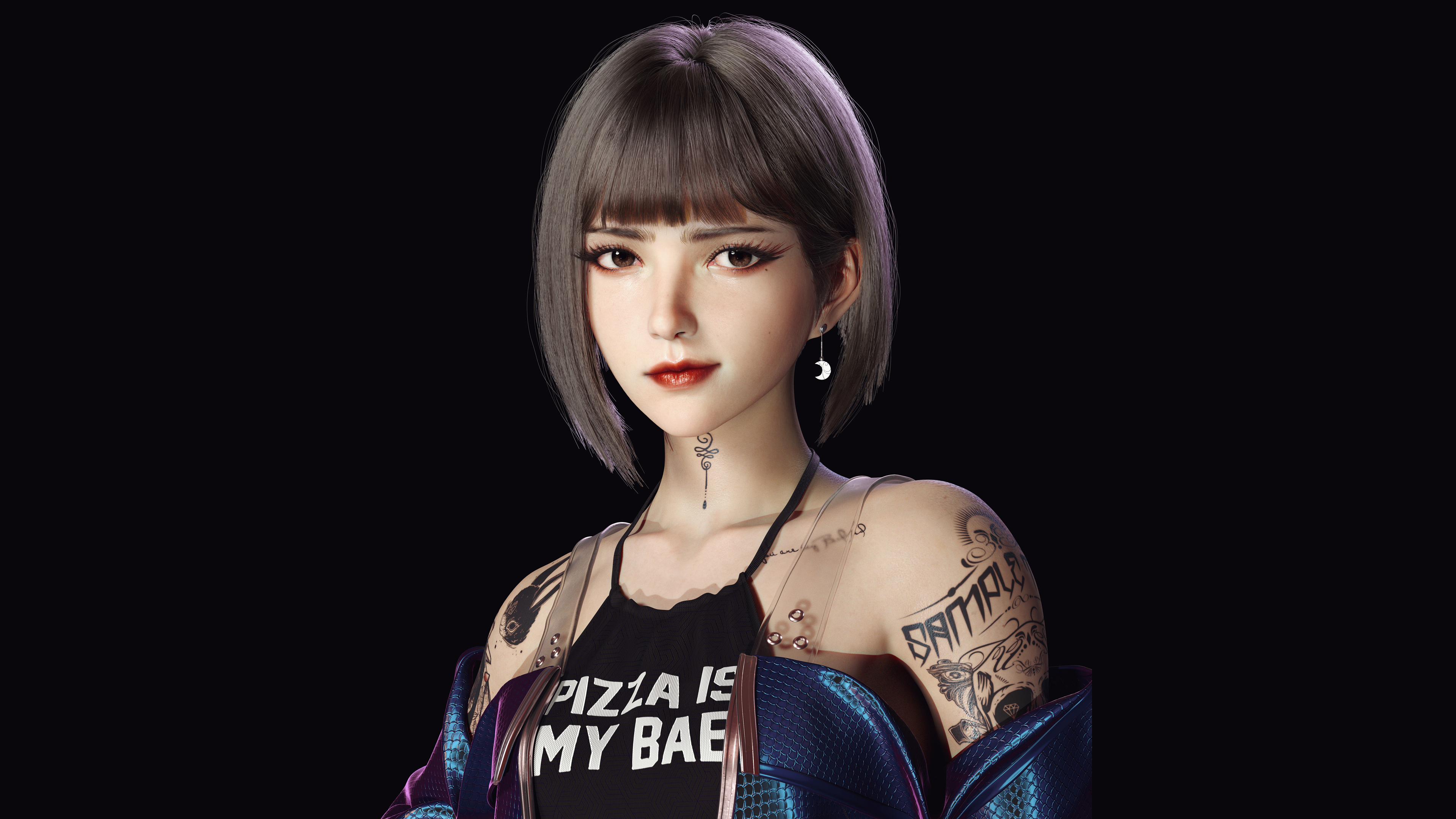短发美女,吊带背心,外套,帅气,纹身4k高清壁纸3840x2160