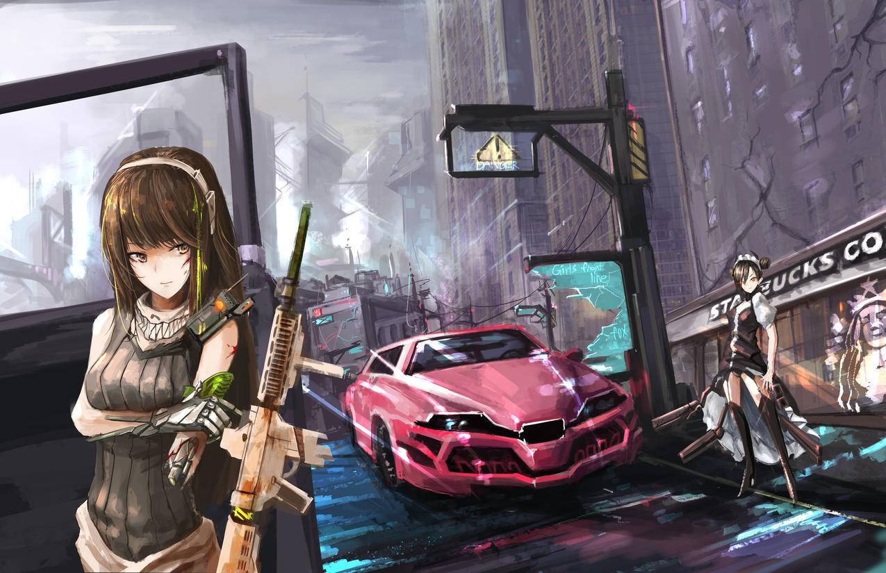 女孩,城市,汽车,8k动漫高清壁纸