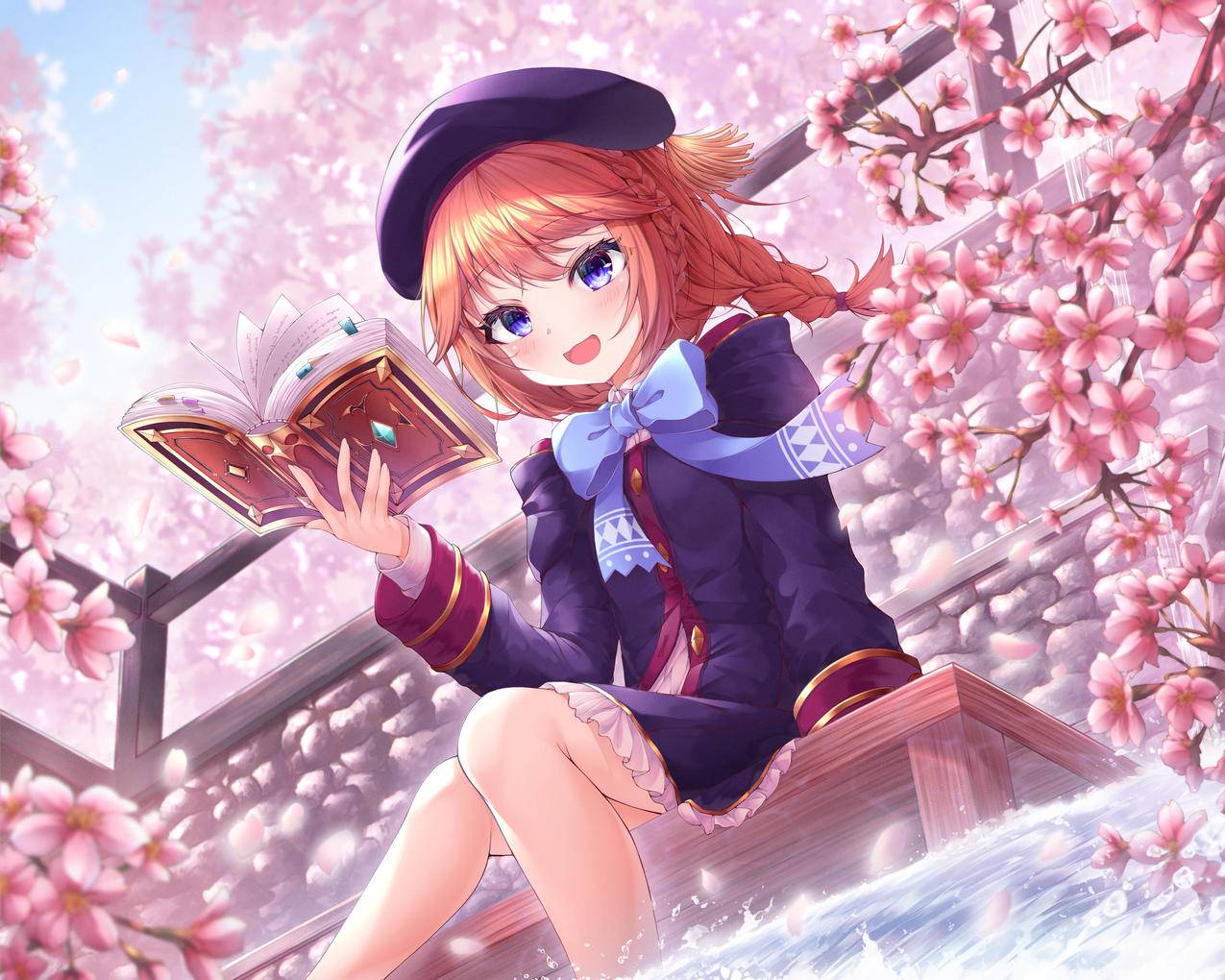 《公主连接ReDive(Princess,Connect!ReDive)》桃花,魔法书,女孩,水流,4K高清动漫壁纸