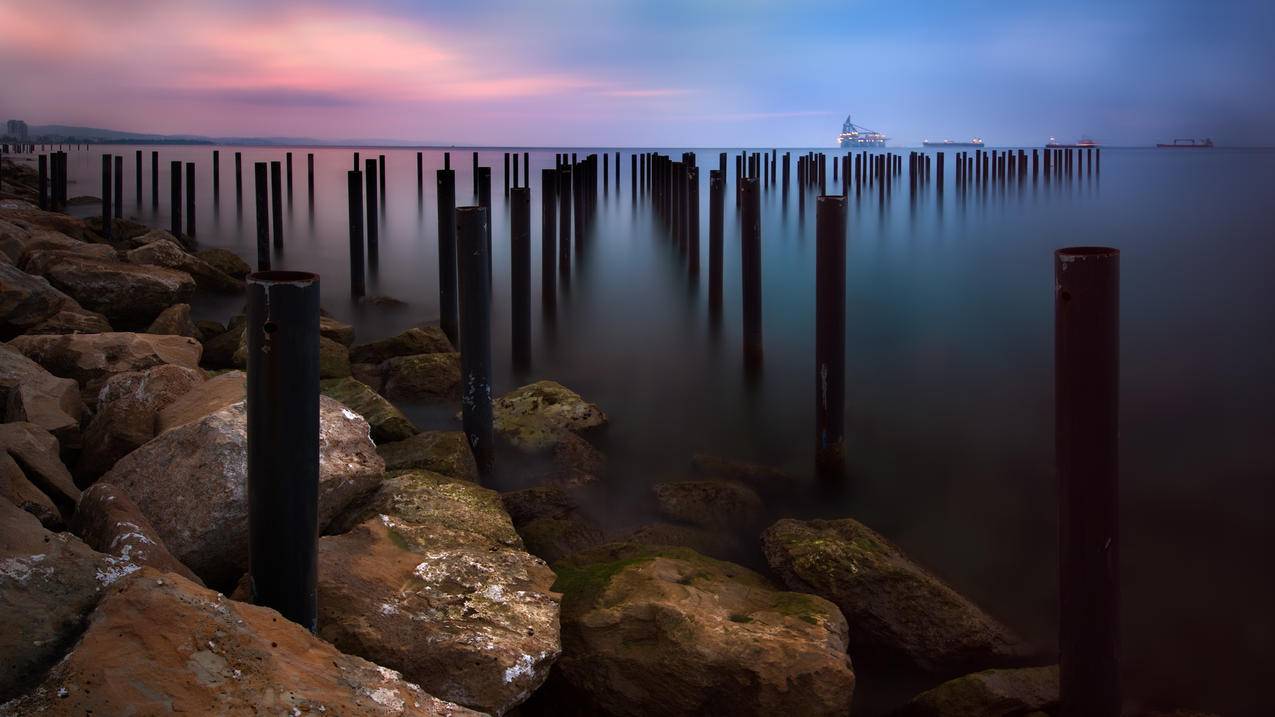 走向海洋,早晨,地平线,日出,3840x2160海边风景壁纸