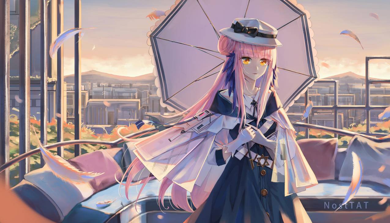 《明日方舟》女孩,伞,城市,羽毛,沙发,4K高清动漫壁纸
