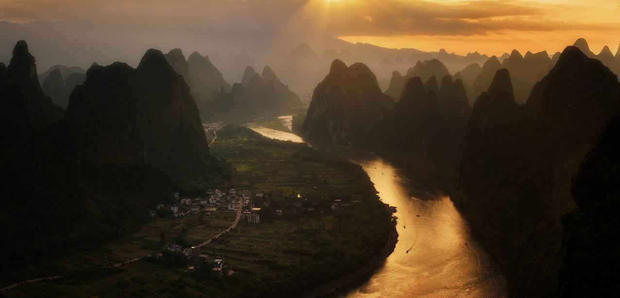 桂林,阳朔漓江山水,日落风光,风景,4k高清壁纸