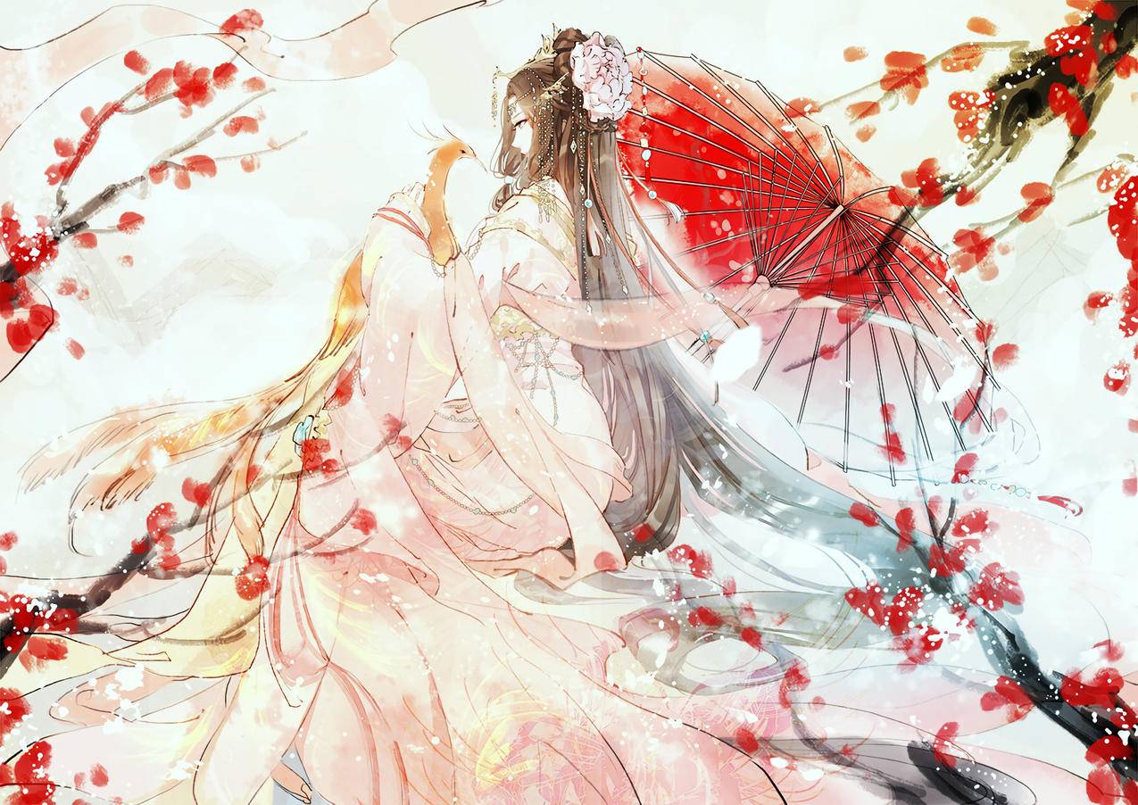 女子,孔雀,花,唯美动漫,4K高清动漫壁纸