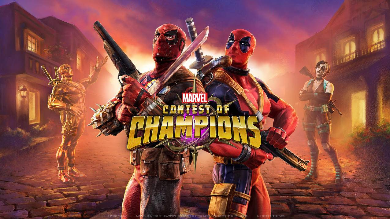 《漫威英雄冠军赛Marvel,Contest,of,Champions》死侍,蜘蛛侠,枪,小镇,4K高清壁纸