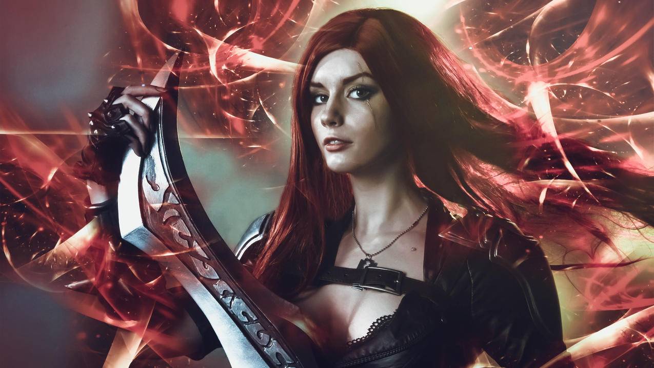 《英雄联盟》（cosplay,不祥之刃-卡特琳娜）4K游戏高清壁纸