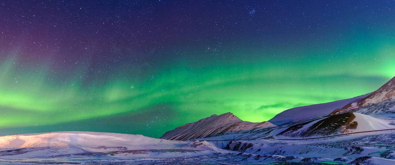 挪威的星空极光风景3440x1440壁纸
