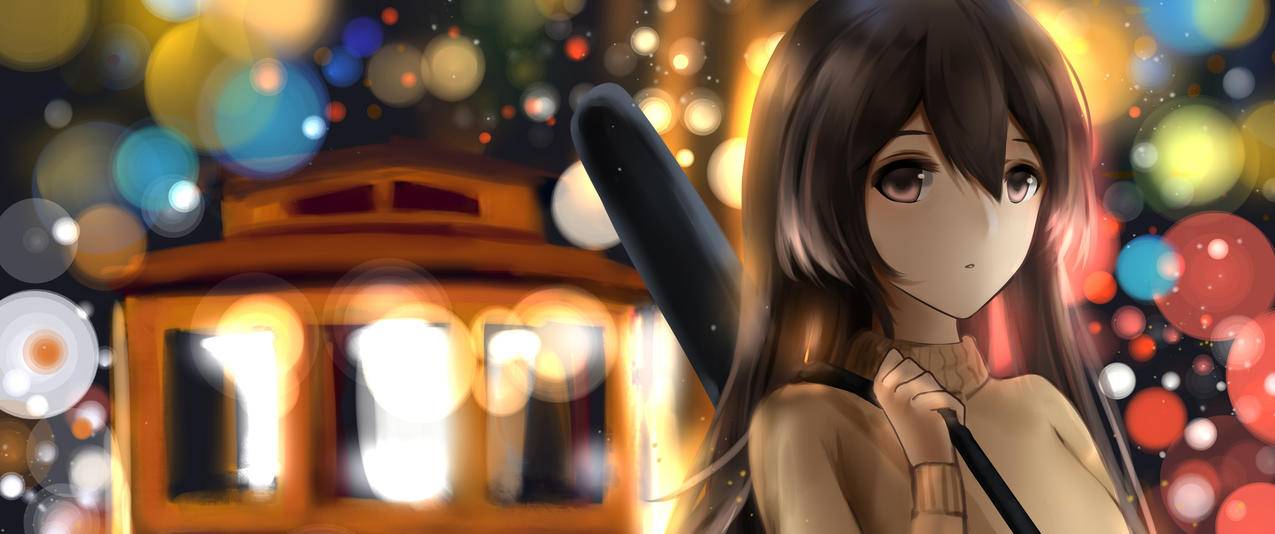 December,hello,可爱吉它女生3440x1440壁纸