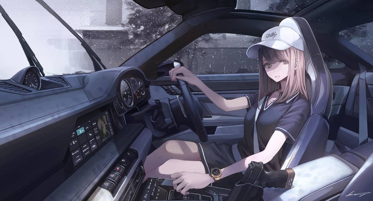 车,帽子,女孩,4K高清动漫壁纸