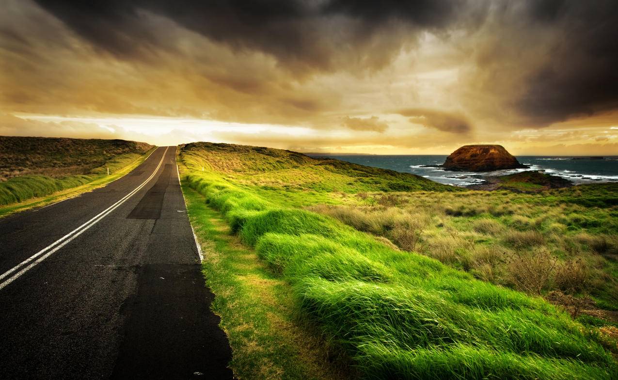 海边黄昏道路风景4K壁纸