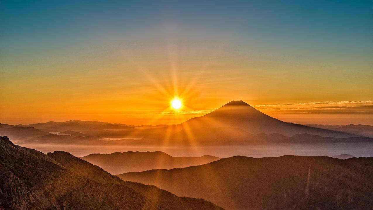 富士山,日出风景,4k高清壁纸