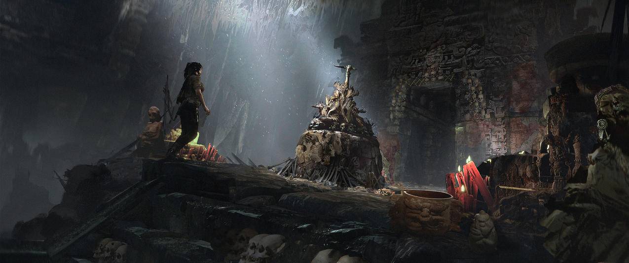 古墓丽影暗影,游戏原画带鱼屏壁纸3440x1440