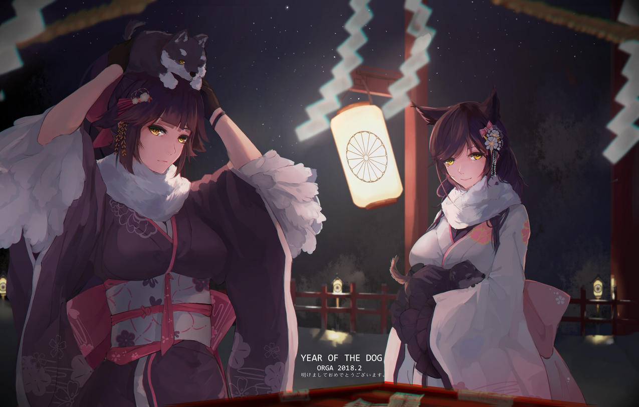 《碧蓝航线》灯笼,和服,女孩,兽耳,K高清动漫壁纸