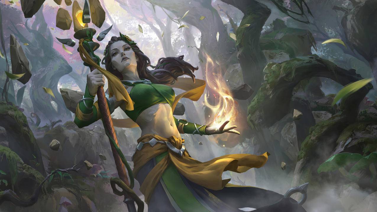 《枪火游侠,Paladins,Champions,of,the,Realm》权杖,叶子,森林,女孩,4K高清壁纸