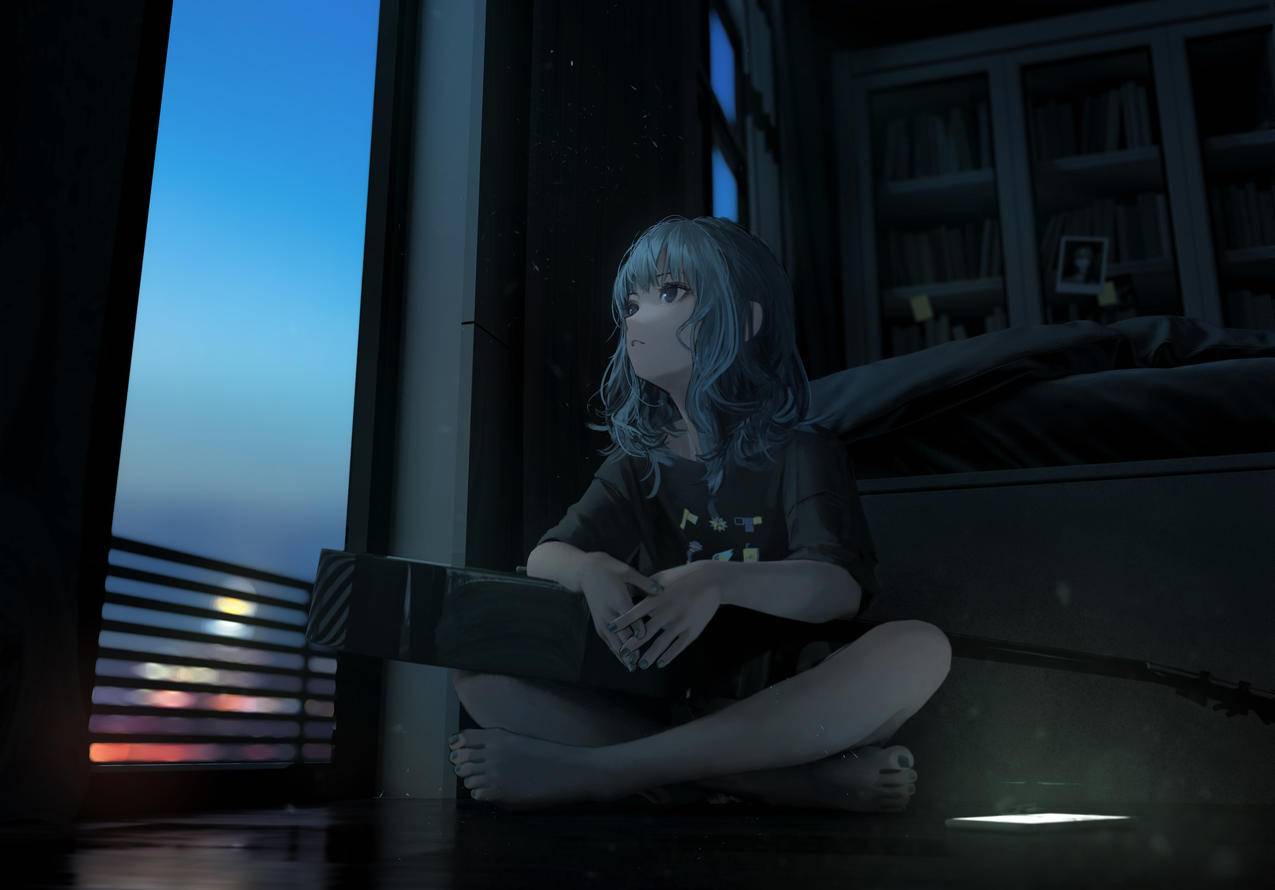 星街彗星,夜晚,灯光,房间,女孩,吉他,门窗,4K高清动漫壁纸