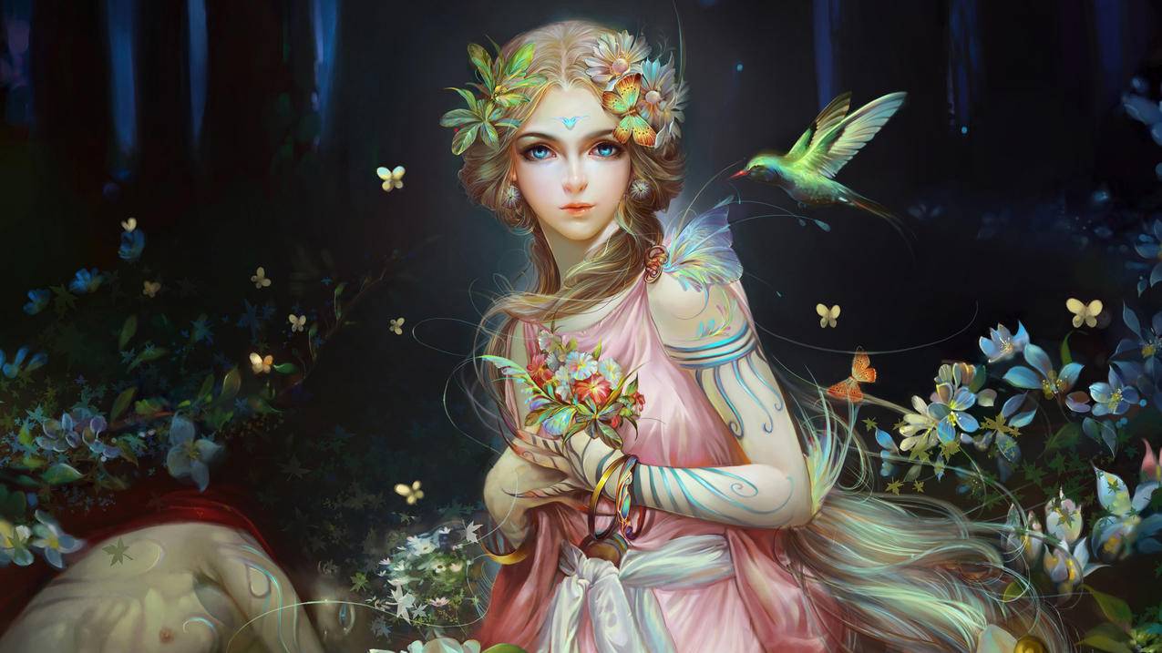 森林,女孩,漂亮,Fairy,艺术创意,唯美,4K高清动漫壁纸