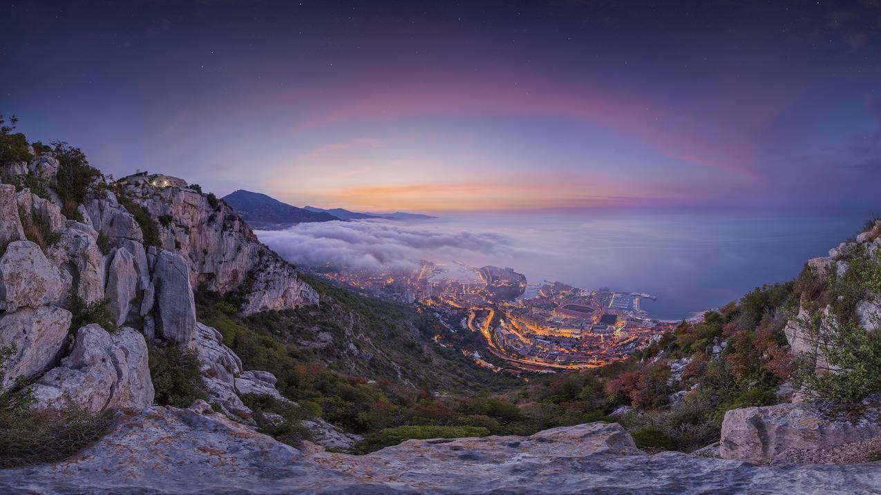 摩纳哥,雾,日出,4K风景壁纸