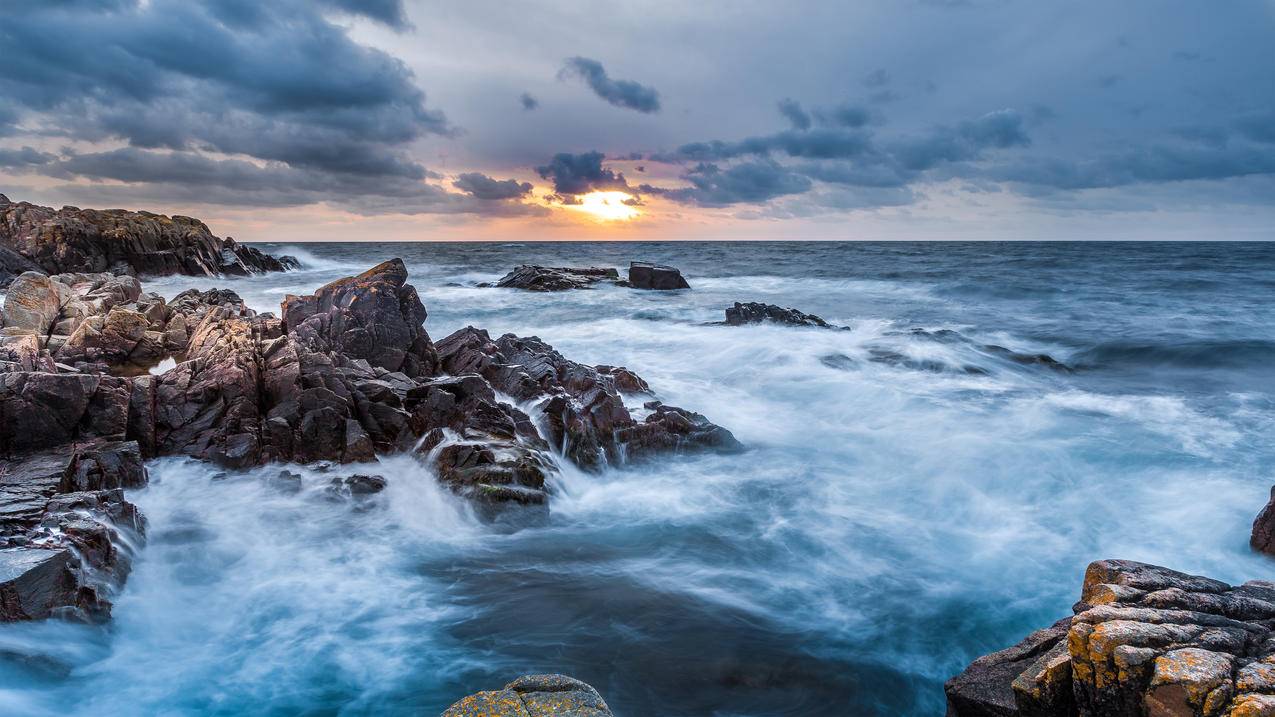 瑞典,南部海边日落风景,4k高清壁纸