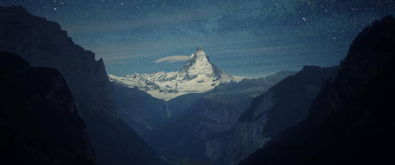 劳特布龙嫩山谷星夜3440x1440风景壁纸