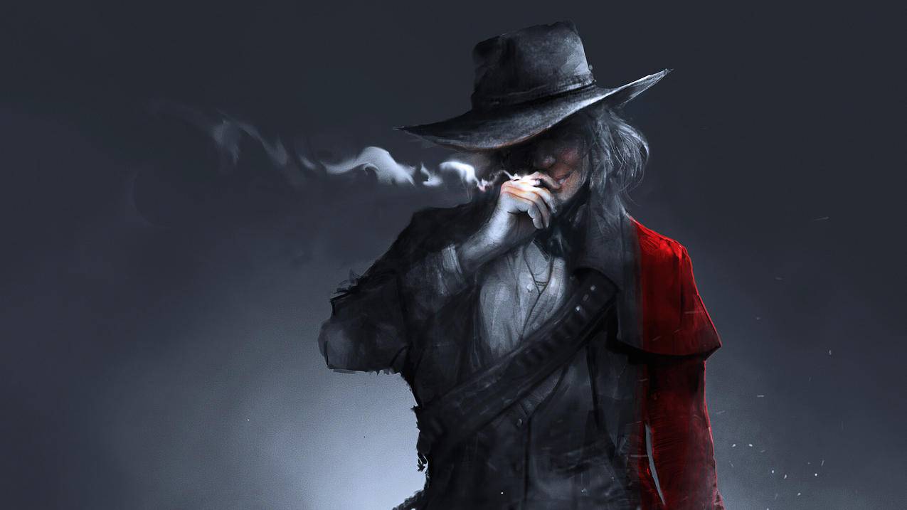 《荒野大镖客救赎2Red,Dead,Redemption,2》红披风,帽子,烟,4K高清壁纸