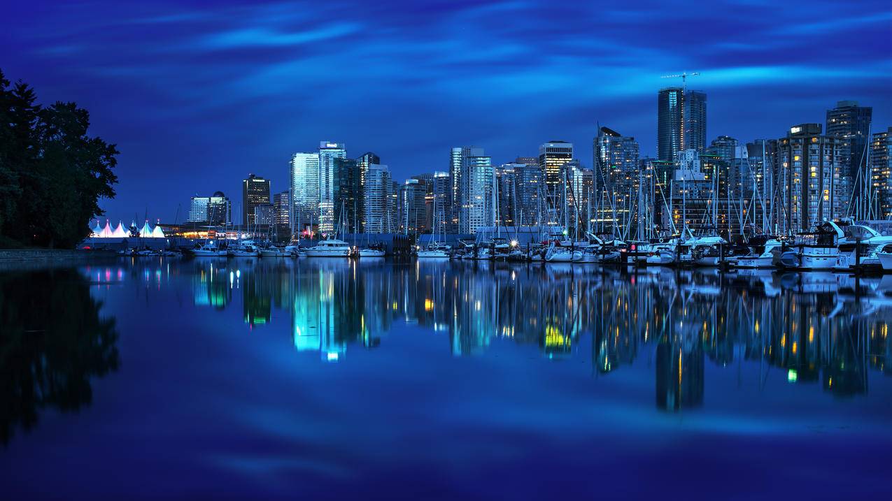 温哥华市中心夜景4K壁纸,3840x2160