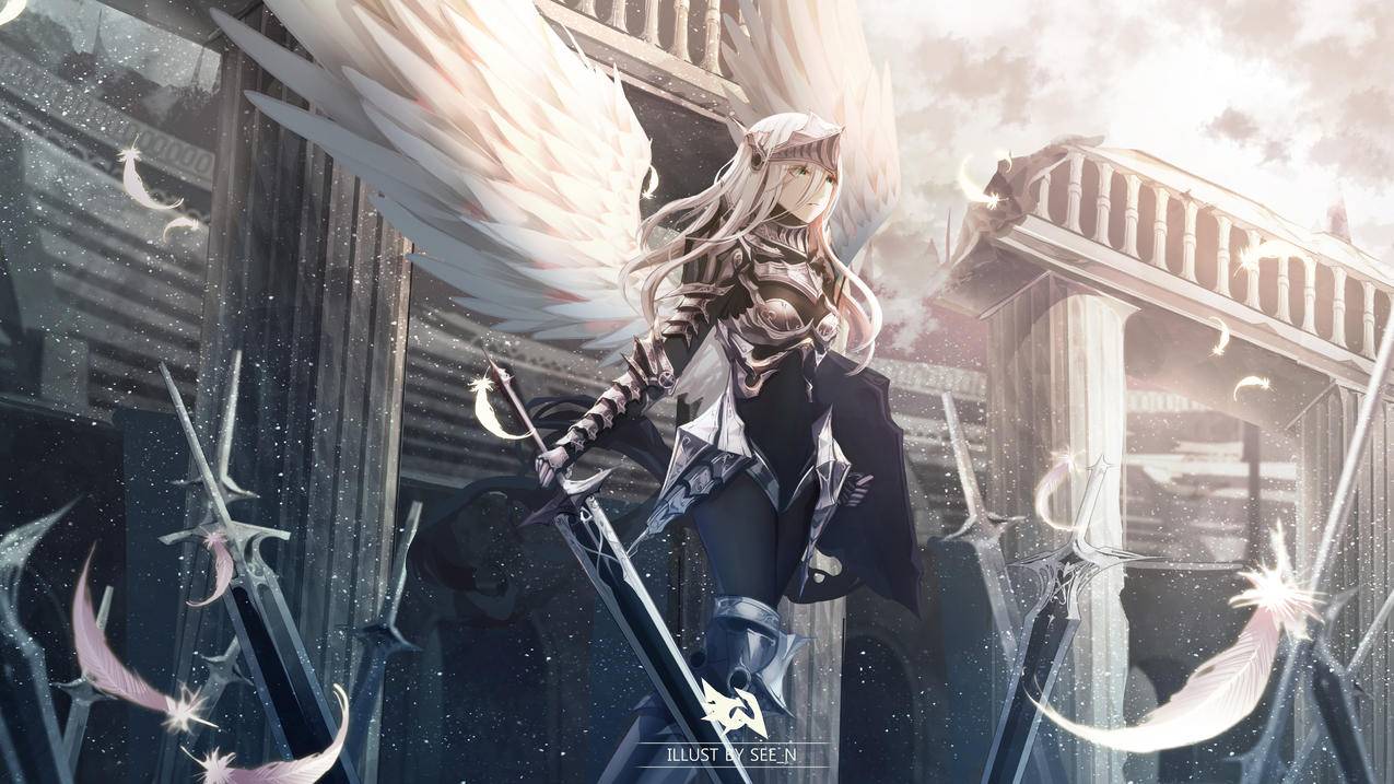 illust,天使翅膀战士,6k动漫高清壁纸
