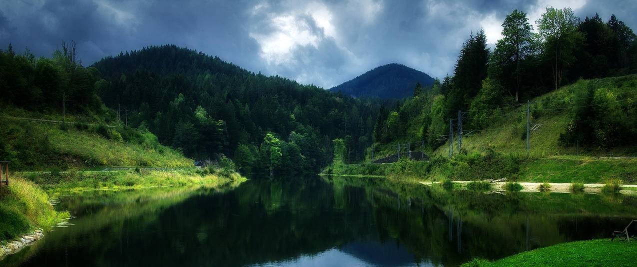 奥地利水库风景3440x1440壁纸