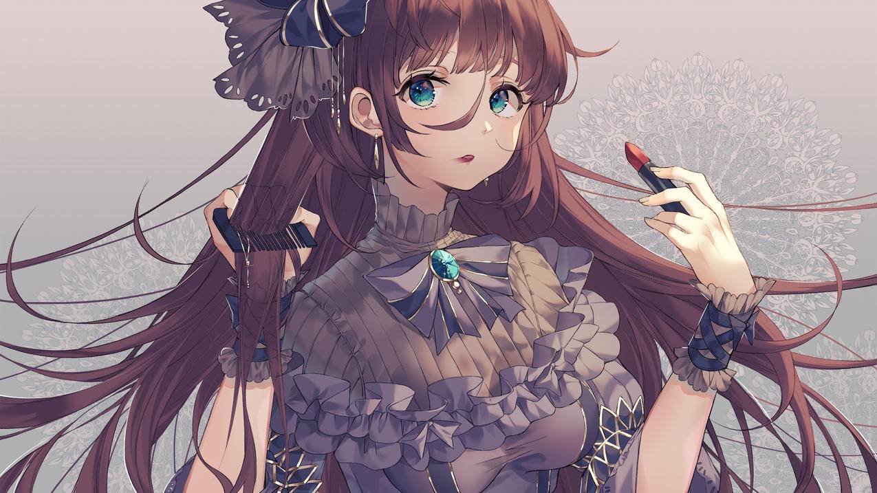 动漫少女,口红,梳子,4K高清动漫壁纸