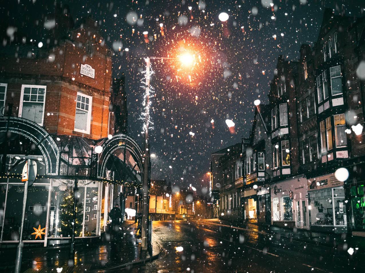 城市绘画中的雪雨