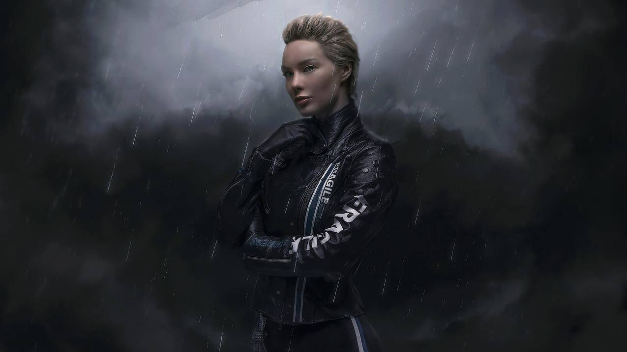 《死亡搁浅Death,Stranding》短发,皮衣,乌云,雨,4K高清壁纸