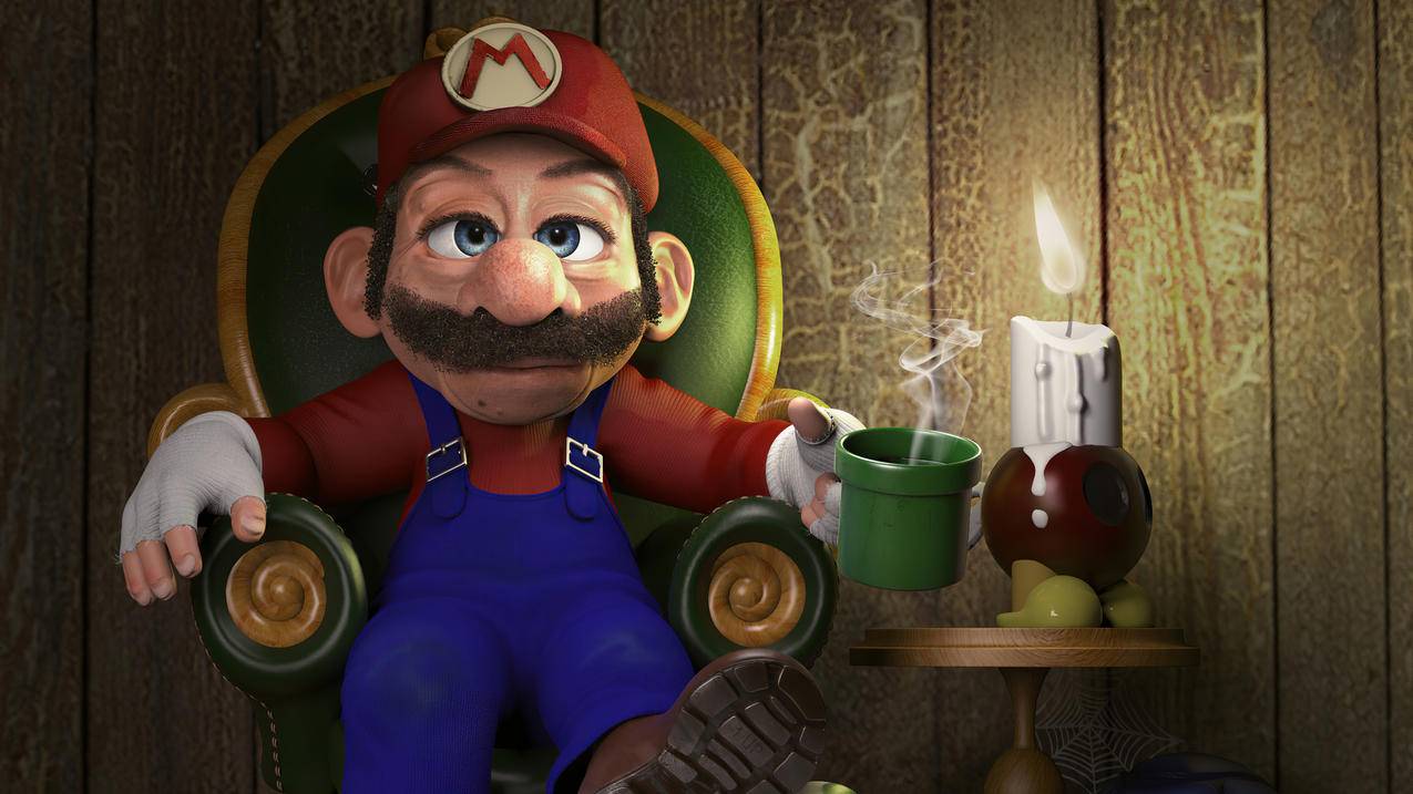 《超级玛丽Super,Mario》绿椅子,蜡烛,4K高清壁纸