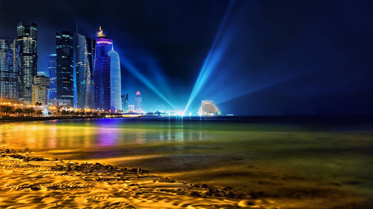 卡塔尔多哈的天际线3840x2160风景壁纸