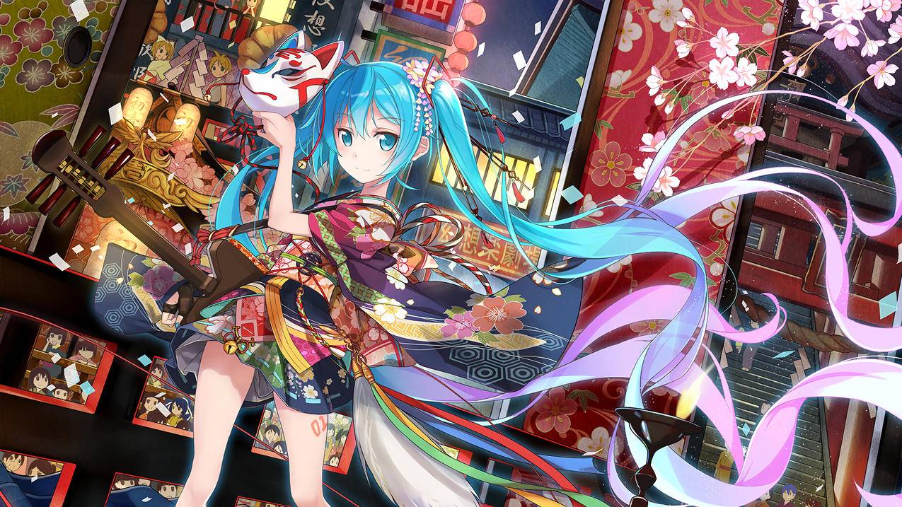 初音,面具,美少女,初音未来,4k高清动漫壁纸
