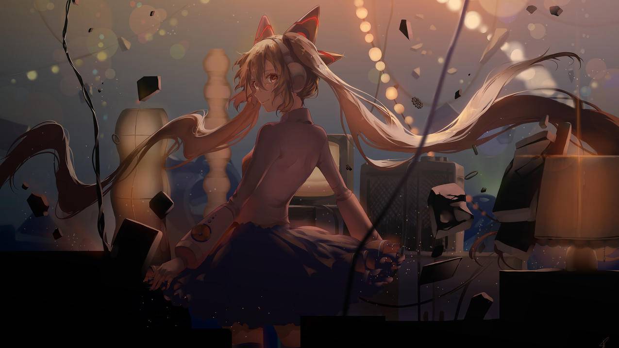长发少女初音未来,破裂,4K高清动漫壁纸