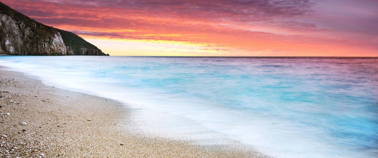 希腊米洛斯岛,莱夫卡扎,日落的海滩3440x1440壁纸