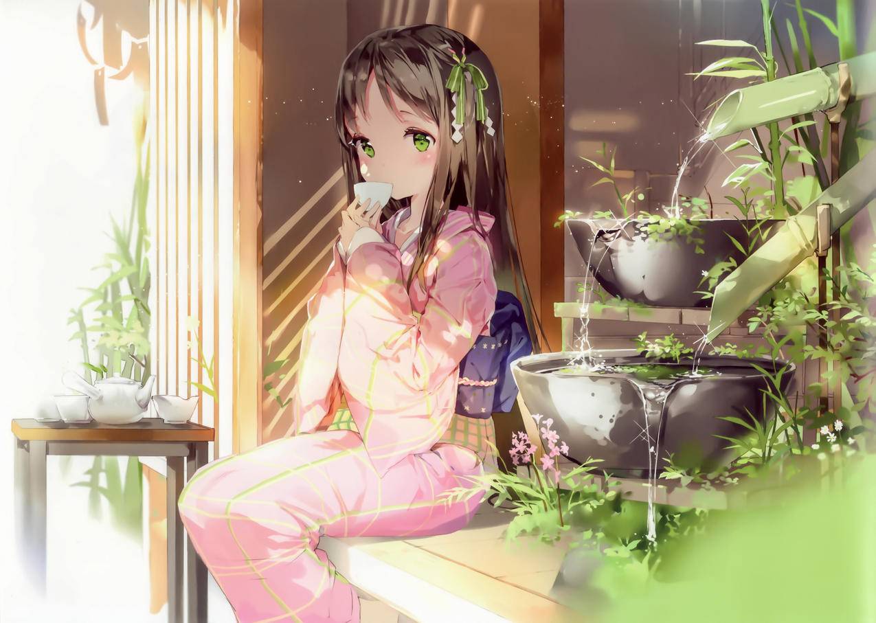 美少女,品茶,小憩,4K高清动漫壁纸