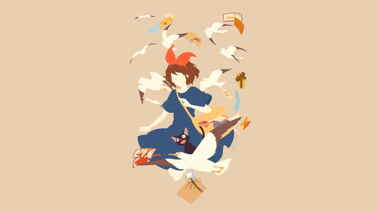 《魔女宅急便》,极简主义,简约,4K动漫壁纸