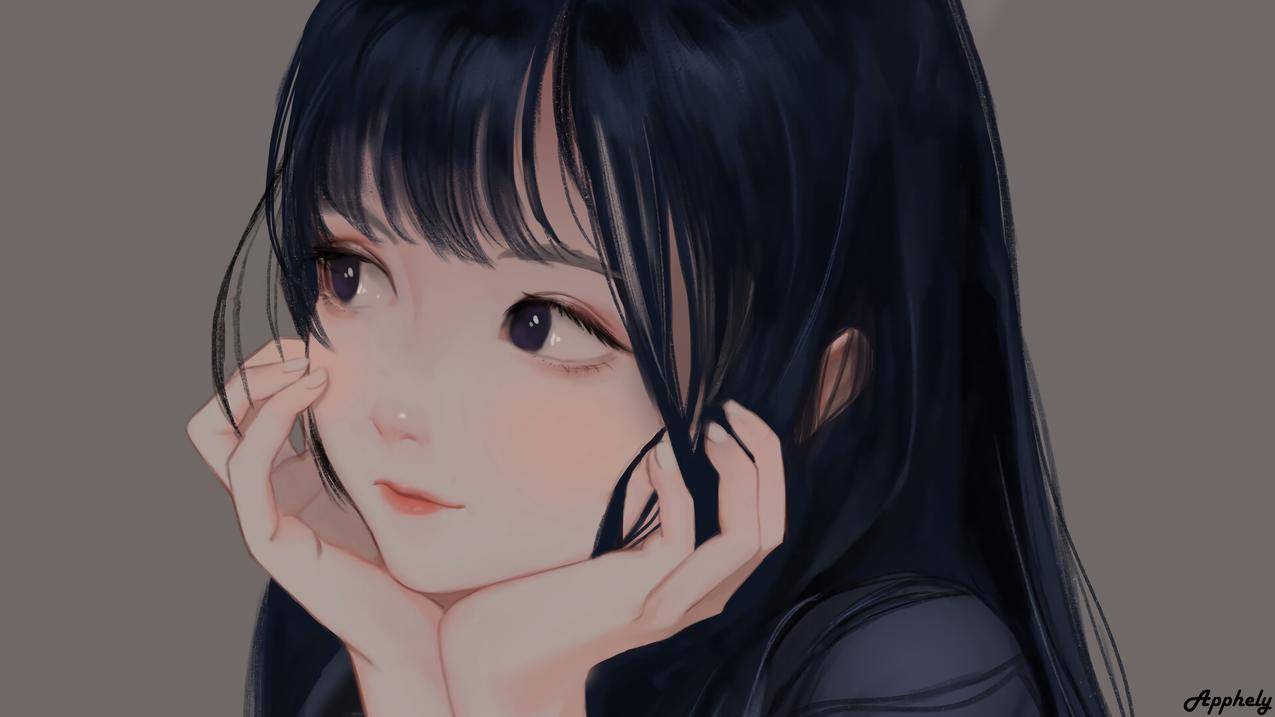 脸红可爱小女孩,思考,好看动漫女孩4k壁纸3840x2160