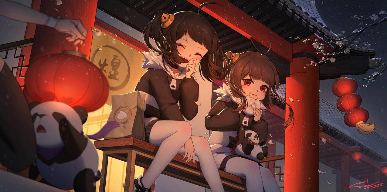 2020新年贺图,少女白裤袜,小熊猫,碧蓝航线,4K动漫壁纸