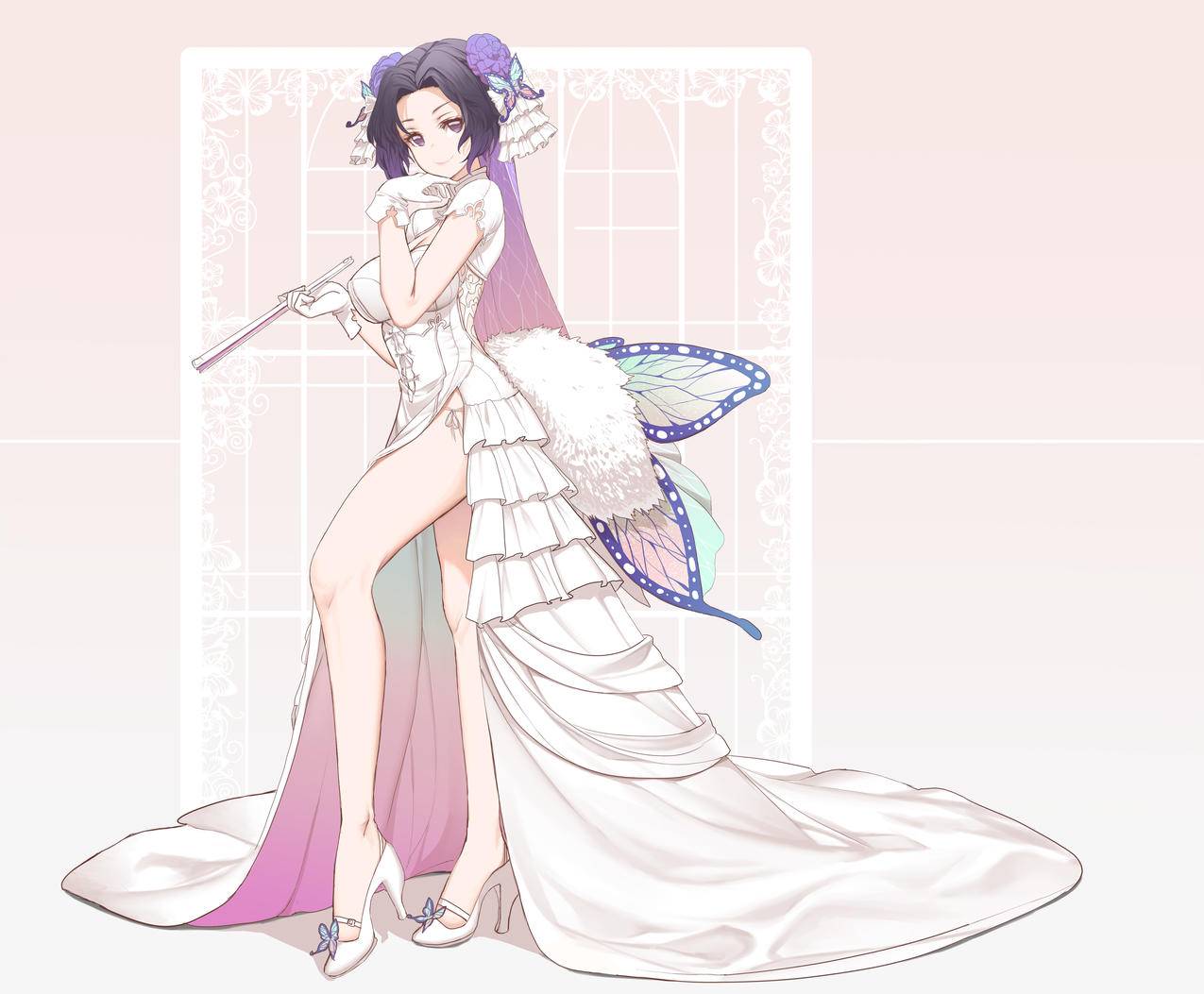 《鬼灭之刃》蝴蝶忍,礼服,婚纱,4K高清动漫壁纸