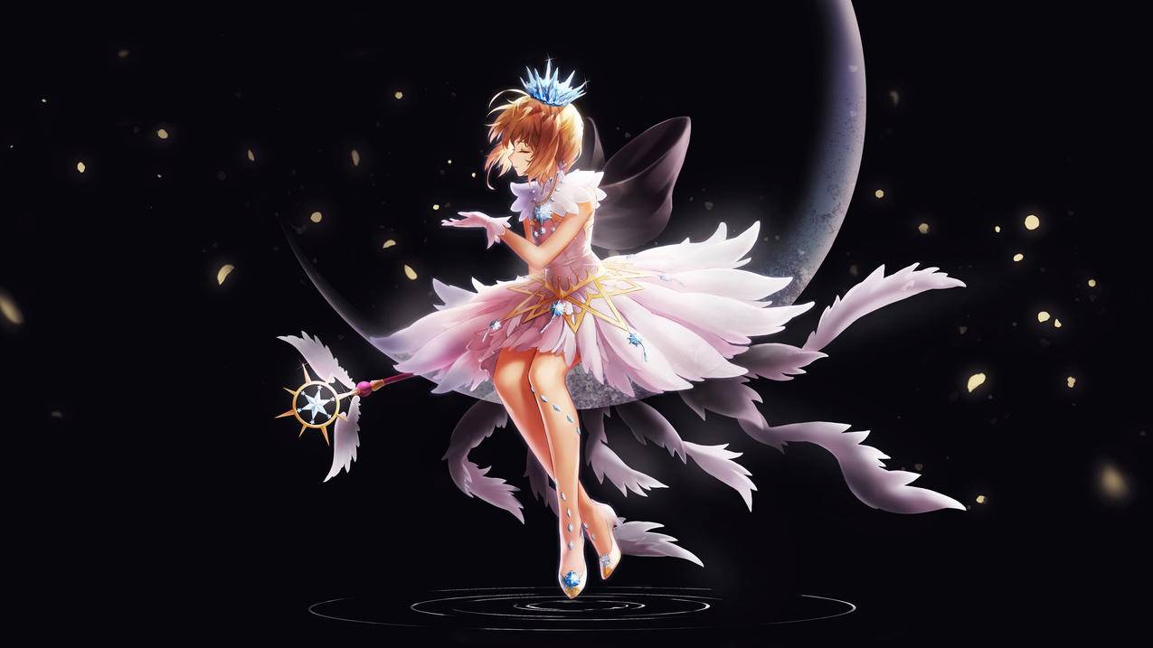 《魔卡少女樱》女孩,天使,魔法棒,樱花,4K高清动漫壁纸