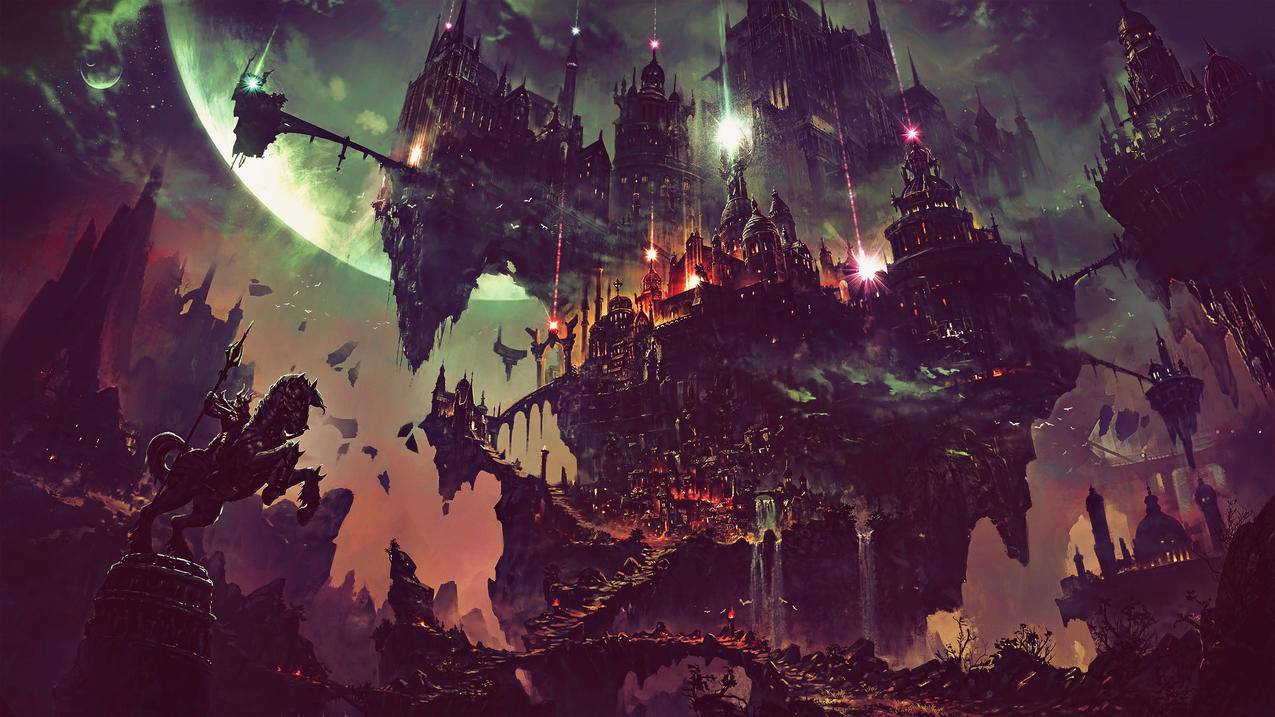 黑夜,科幻,幻想艺术,星球,城堡,建筑,4k风景高清壁纸