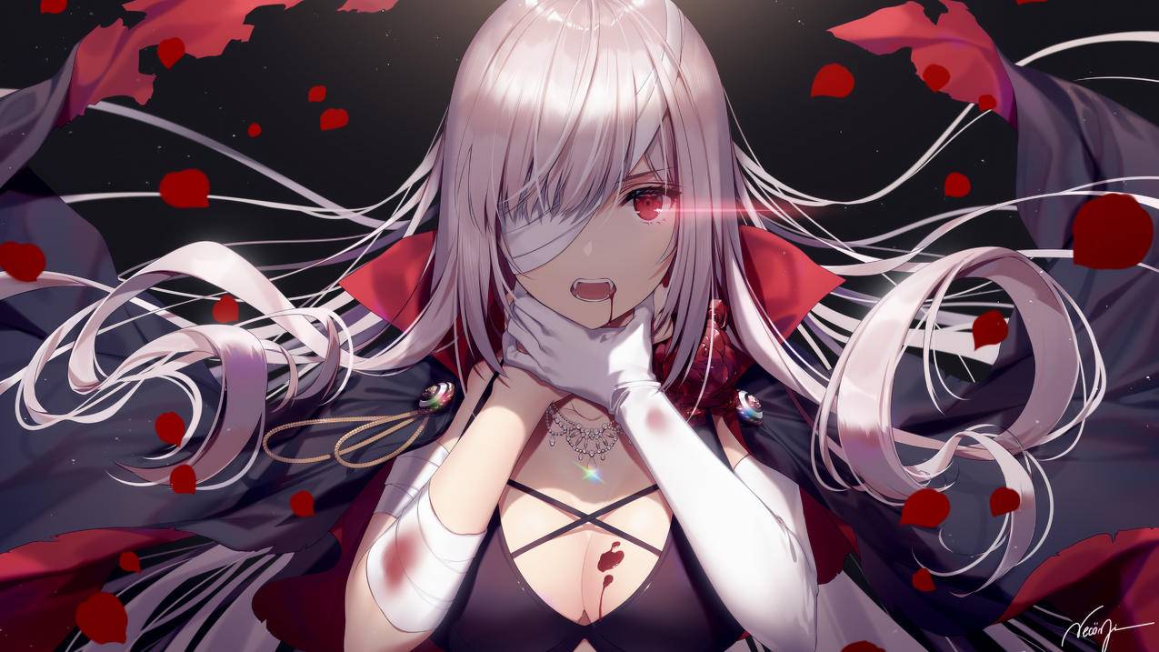 《FateGrand,Order》斯卡哈,玫瑰,花瓣,4K高清动漫壁纸