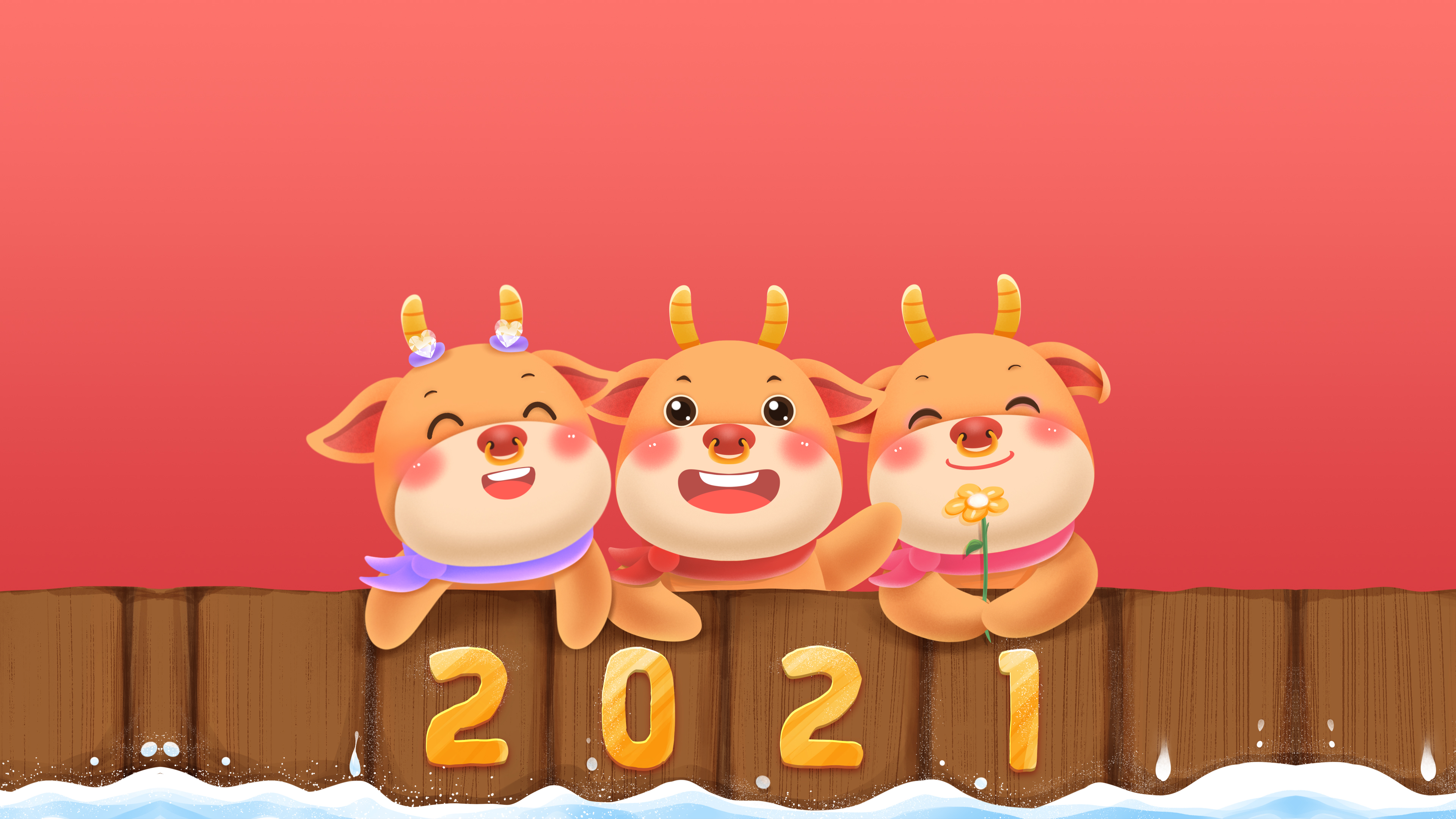 新年快乐2021年牛年可爱4k高清壁纸3840x2160