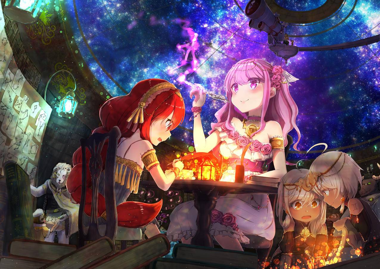 灯笼,星空,女孩,4K高清动漫壁纸