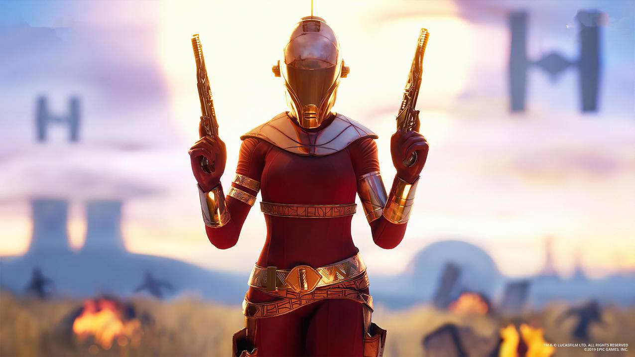 《星球大战9-Star,Wars,The,Rise,of,Skywalker》金红色紧身连体衣,双枪,4K高清壁纸