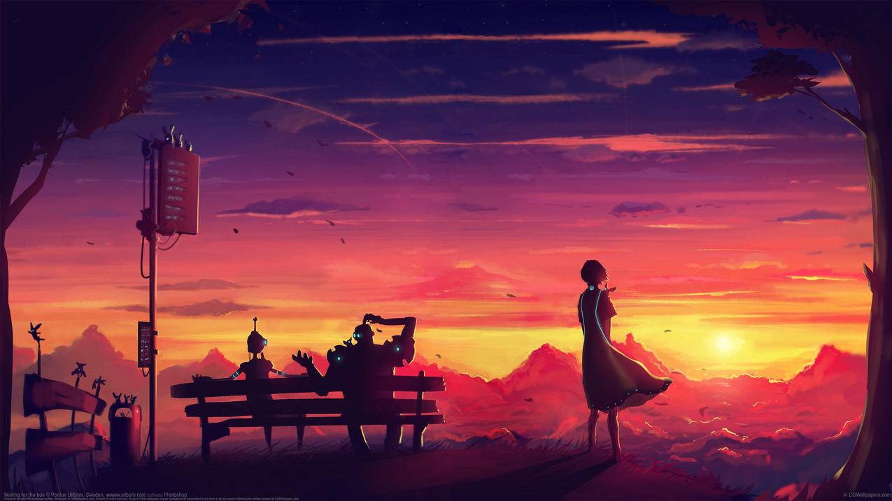等公交车的少女,4k高清风景壁纸