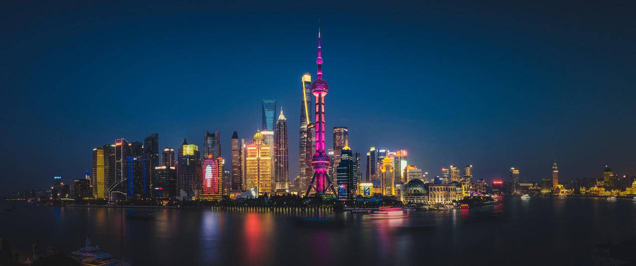 上海陆家嘴全景3440x1440壁纸