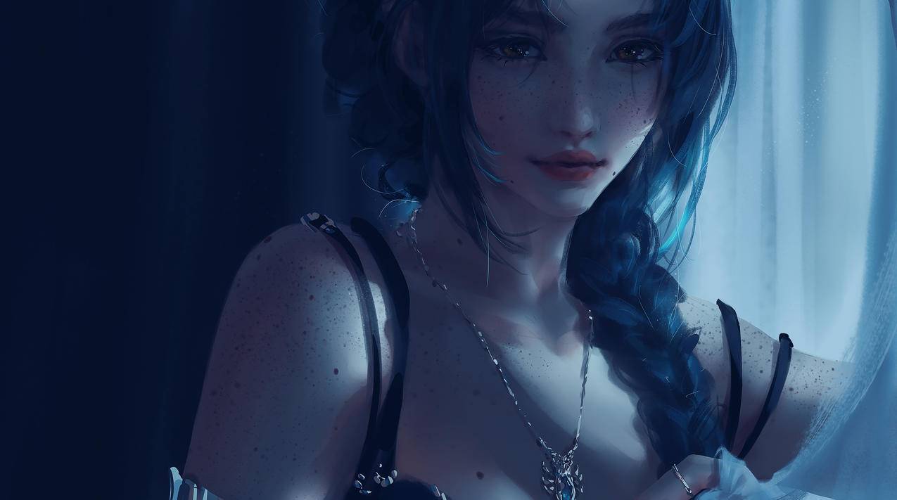 长辫子美女,凝望眼睛,唯美厚涂画风4k高清壁纸