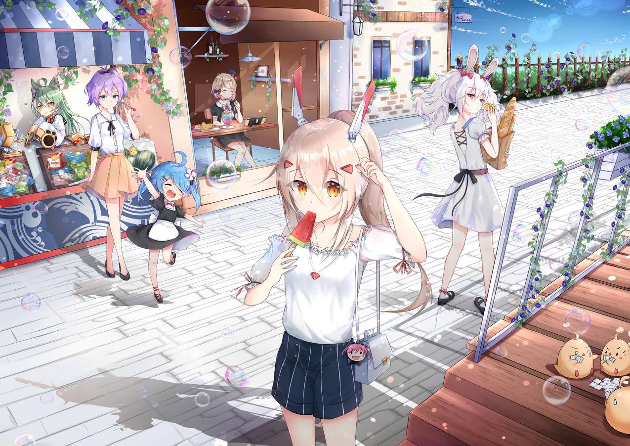 《碧蓝航线》女孩,食杂店,冰棒,面包,4K高清动漫壁纸